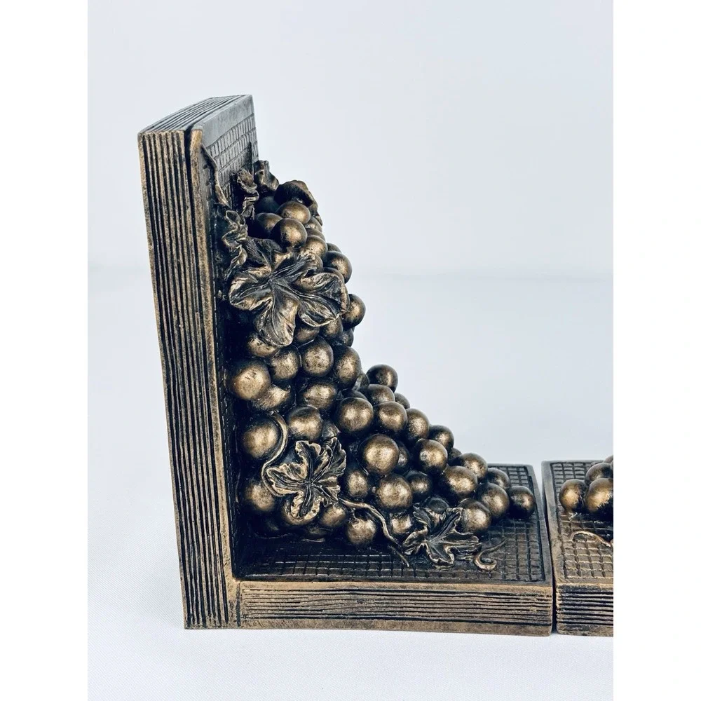 Vintage Heavy Resin Grape Vine Wine Decor Staging Book Ends - MCM Retro
